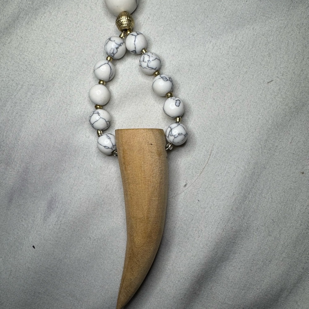 Boho Chic Beaded Necklace with Horn Pendant - Picture 2 of 6